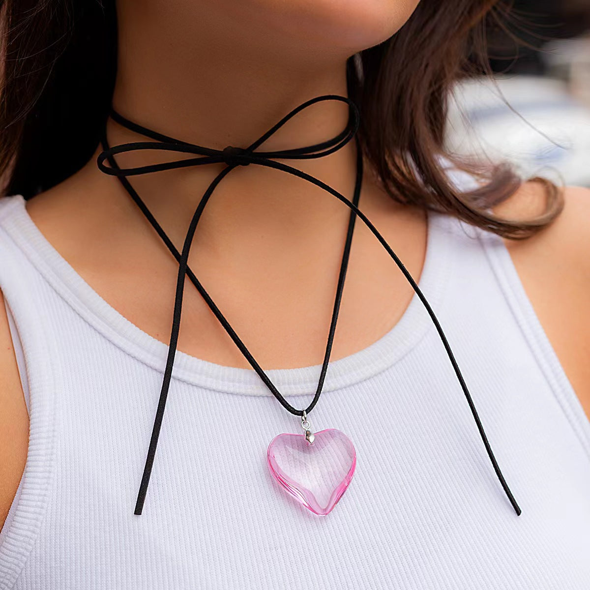 Red Glass Large Love Crystal Korean Style Personalized Necklace