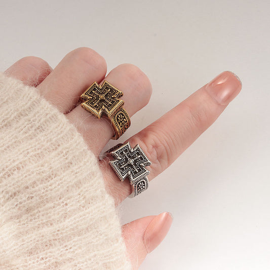 Embossed Vintage Cross Fashion Unique Exquisite High Rings