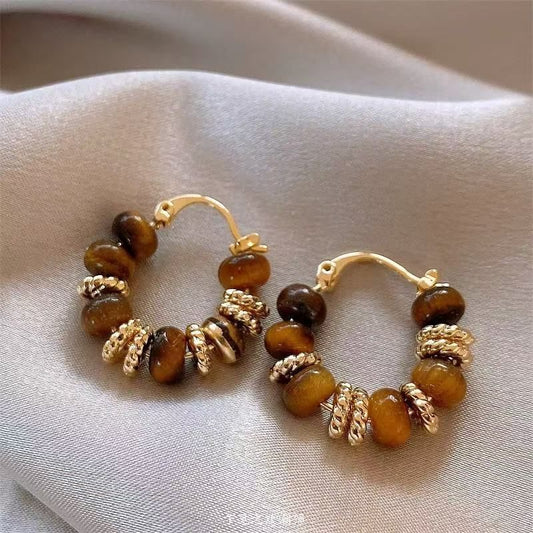 Women's Retro Tiger Eye Color Ear Clip Affordable Luxury Earrings