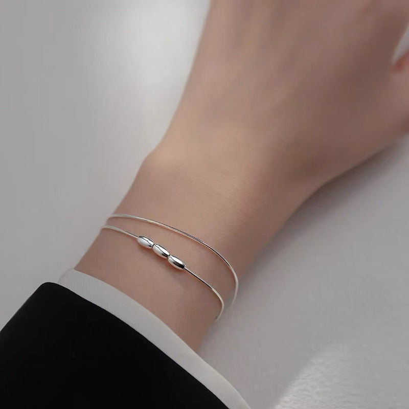 Women's Exquisite Sterling Sier Snake Bones Chain Ball Stitching Asymmetric Light Bracelet
