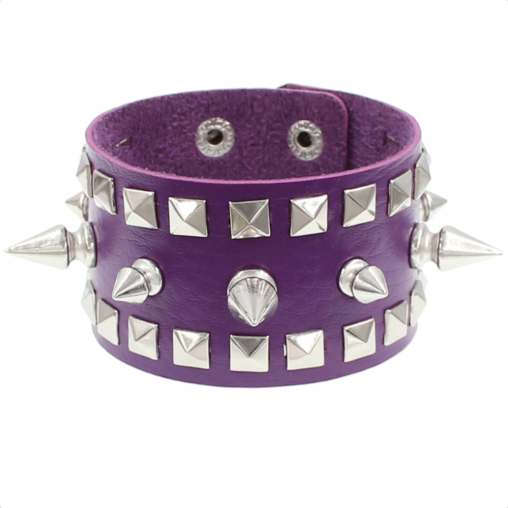 Fashion Exaggerated Punk Three-row Pointed Nail Square Wrist Bracelet
