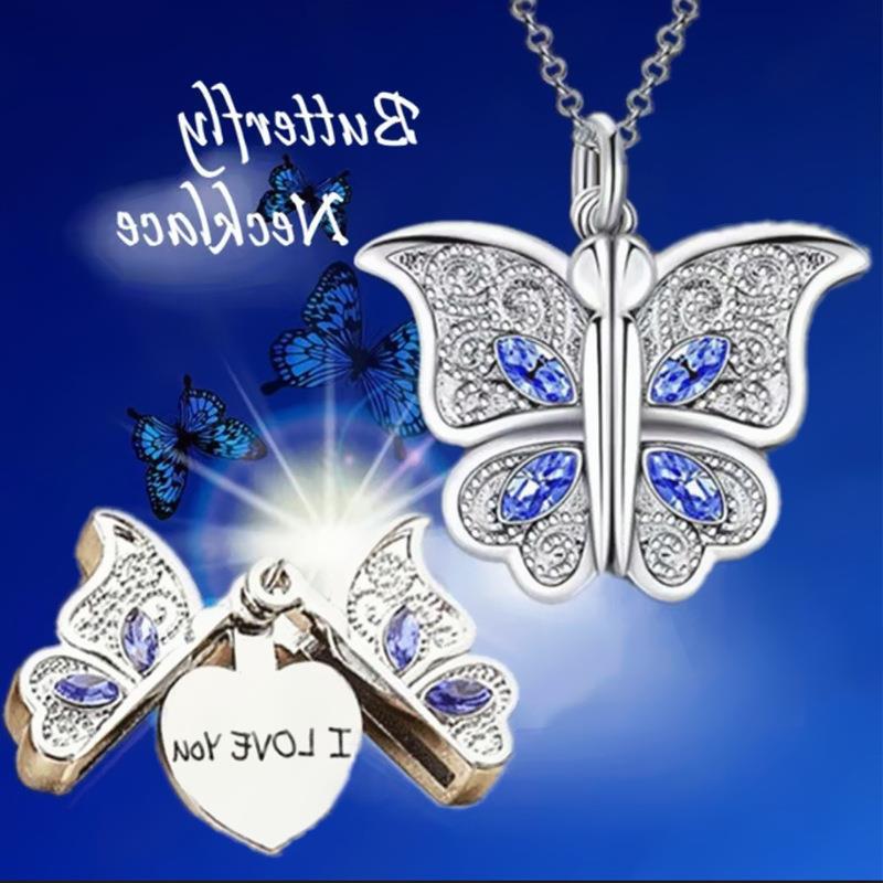 Women's Butterfly Heart Shape Album Box Necklace