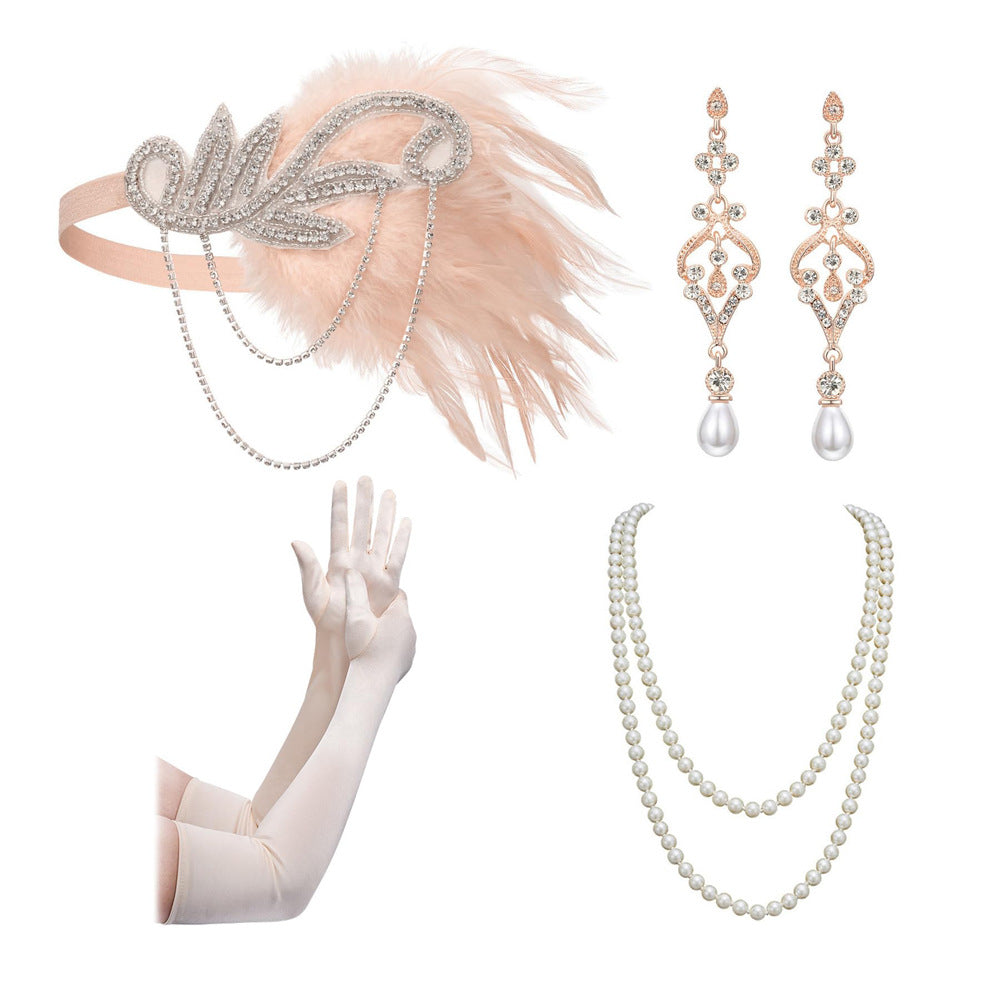 Red Feather Hair Band Masquerade Single Jewelry Set