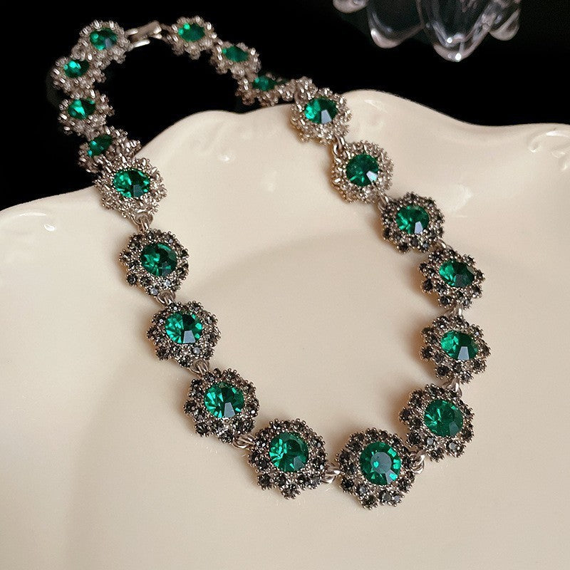 Style Turquoise Blue Diamond Flower Ear Light Luxury Minority Clavicle Necklaces