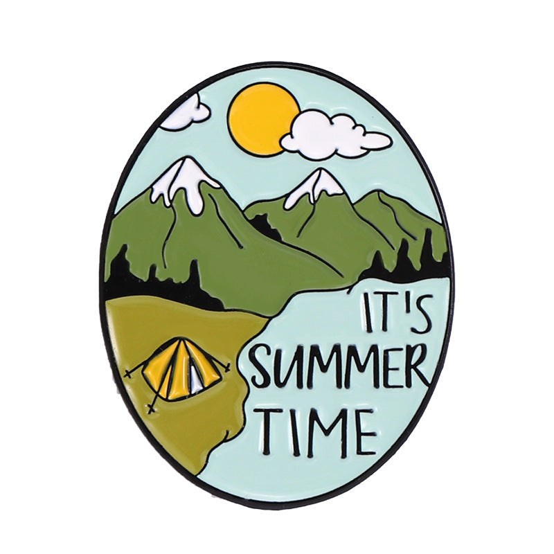 Alloy Brooch Signpost Mountains Lakes Metal Brooches