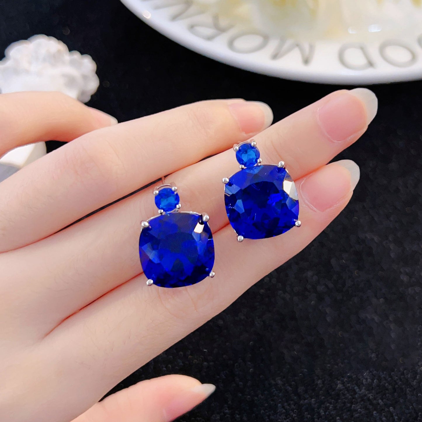 Women's Live Streaming Imitation Paraiba Luxury Full Diamond Redstone Jewelry Set