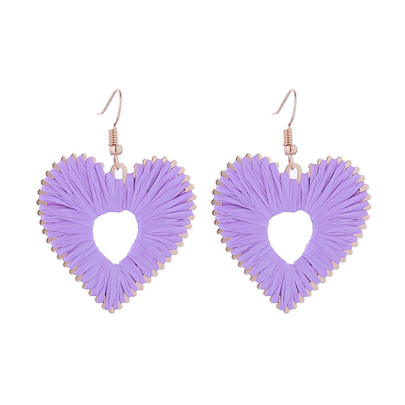 Colorful Raffia Heart Love Creative Fashion Earrings