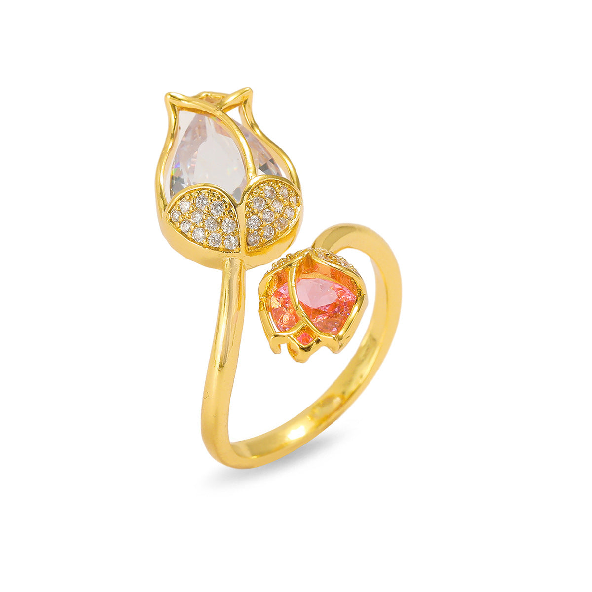 Micro Inlaid Zircon Simple Tulip Sweet Ring