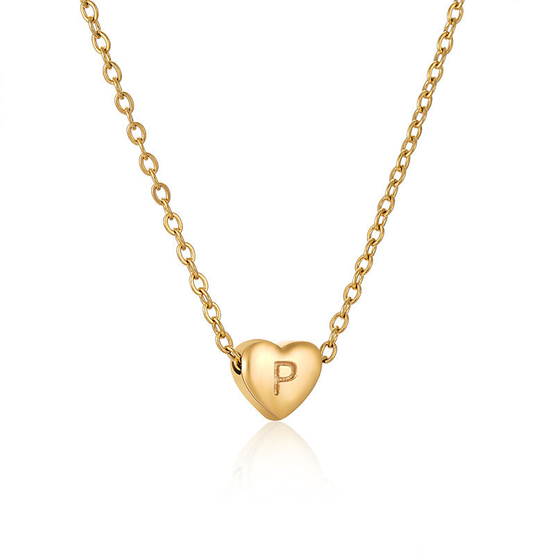 Style Peach Heart Stainless Steel Gold-plated Exquisite Heart-shaped Letter Necklaces