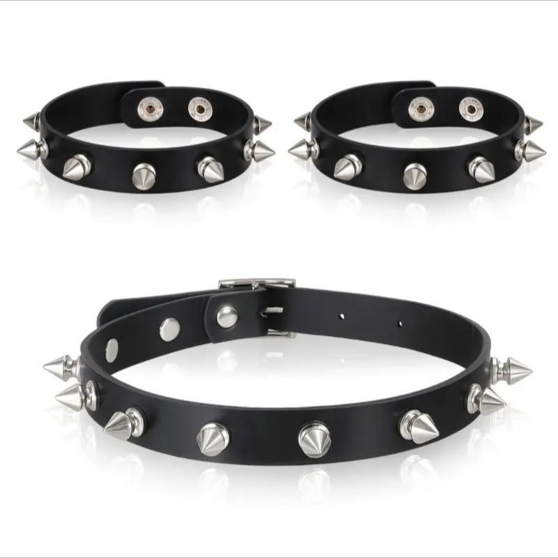Punk Pointed Rivet Leather Gothic Fan Car Necklaces