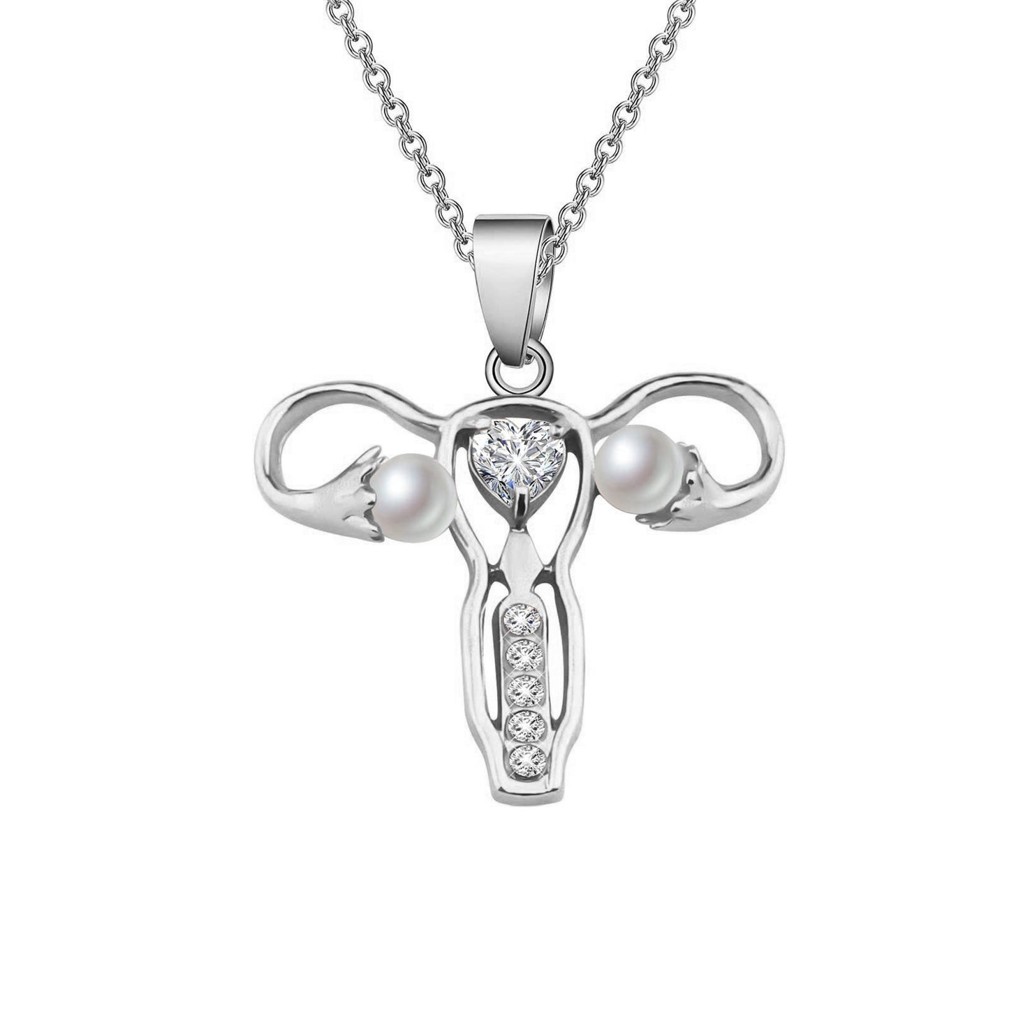 Creative Uterus Female Shape Diamond Studded Necklace