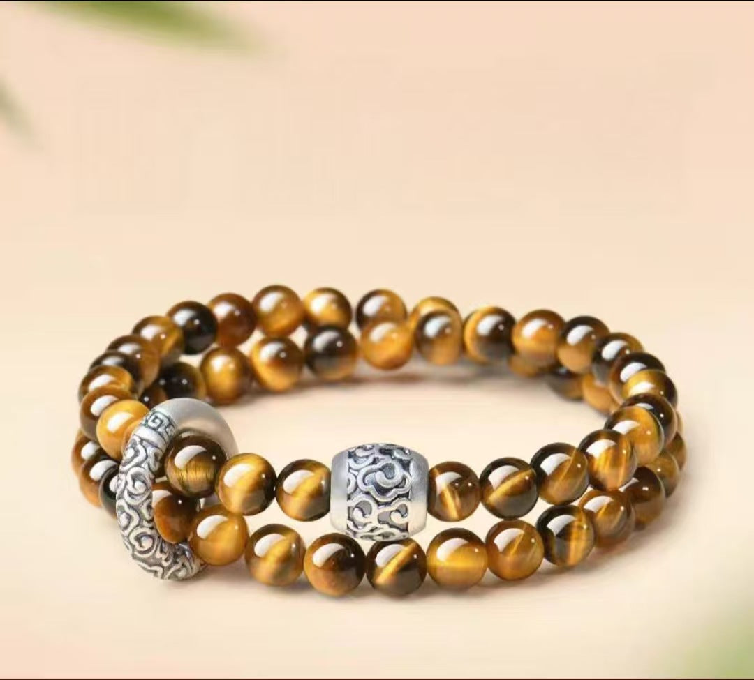 Women's & Men's Obsidian Aquamarine Double Crystal Lucky Beads Bracelets
