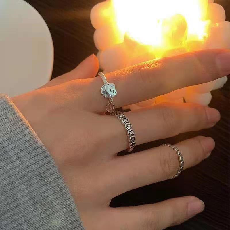 Sier Heart-to-heart Success Money Retro Good Luck Rings