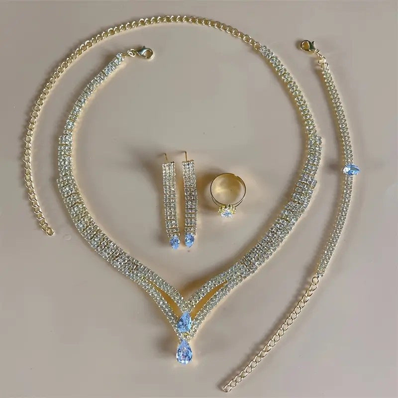 Kit Zircon Wings Water Drop Wedding Dinner Party Formal Jewelry Set