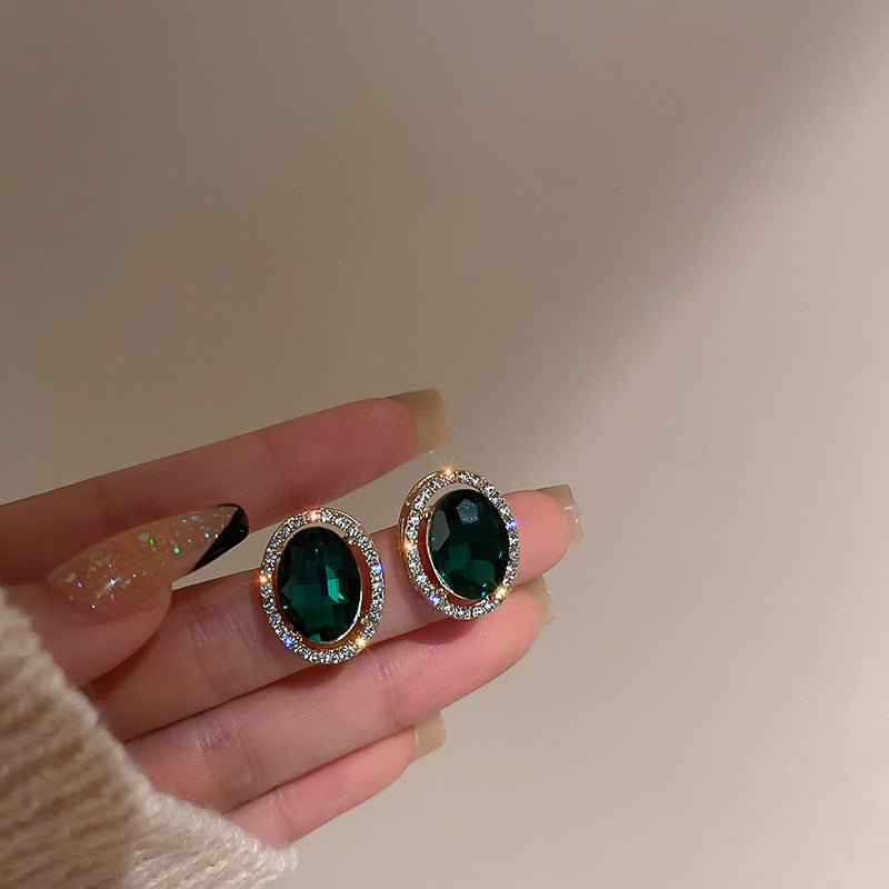 Needle Vintage Emerald Rhinestone Fashion Special Interest Light Earrings