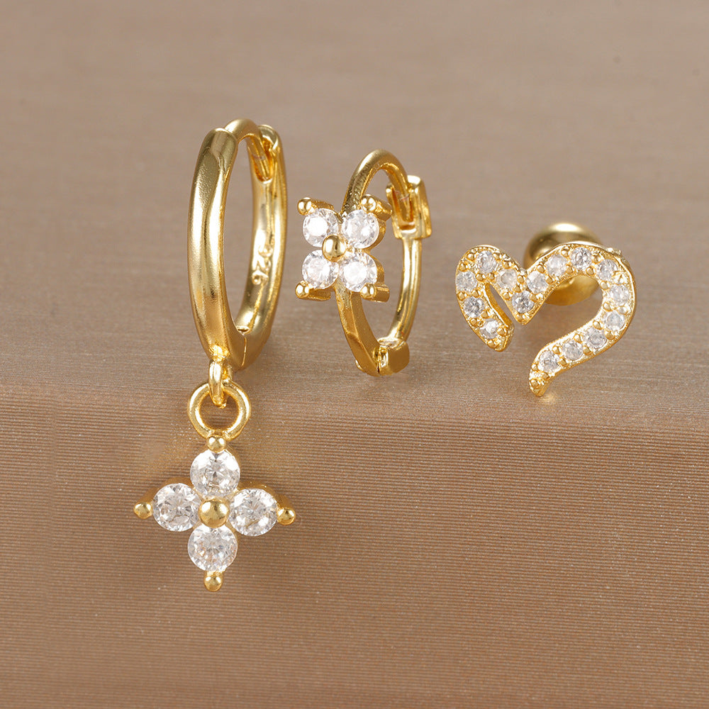 Women's Ear Micro Inlaid Zircon Flower Suit Light Rings