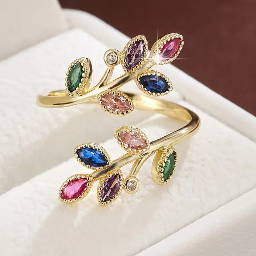 Fresh Leaves Open Female Light Luxury Temperament High Sense Index Ring