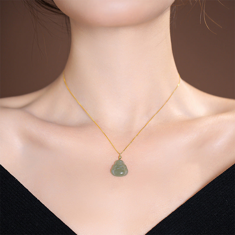 Women's Sier Middle-class Work Design High Sense Jade Clavicle Chain National Necklaces