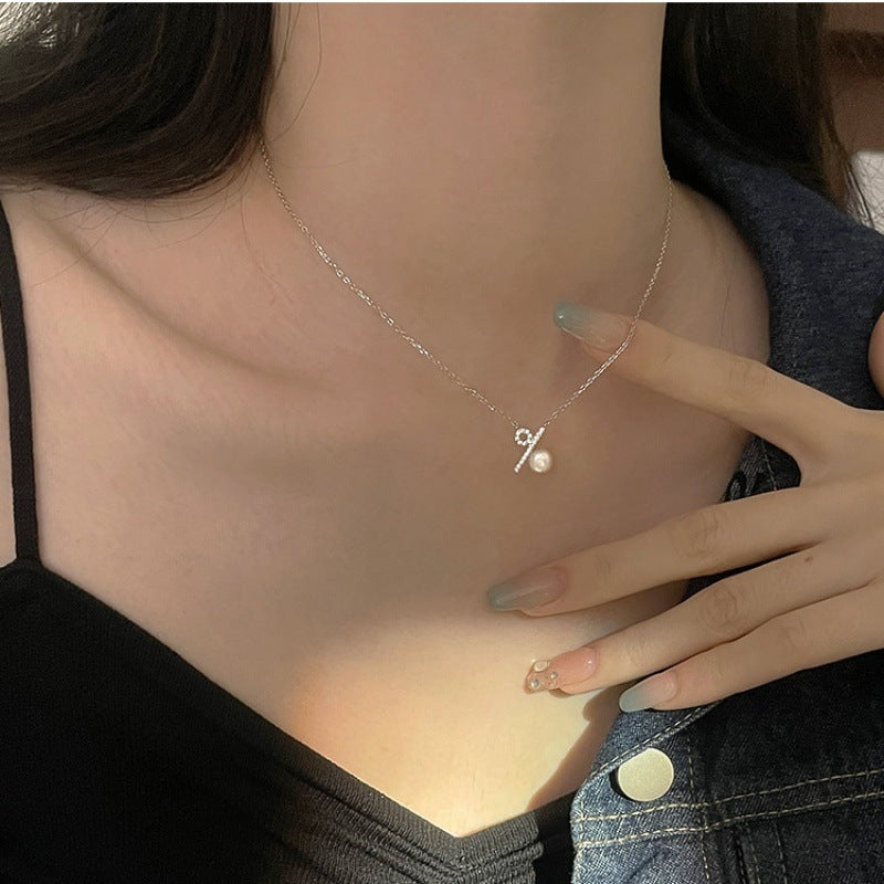 Design Percent Symbol Female Clavicle Chain Pearl Necklaces