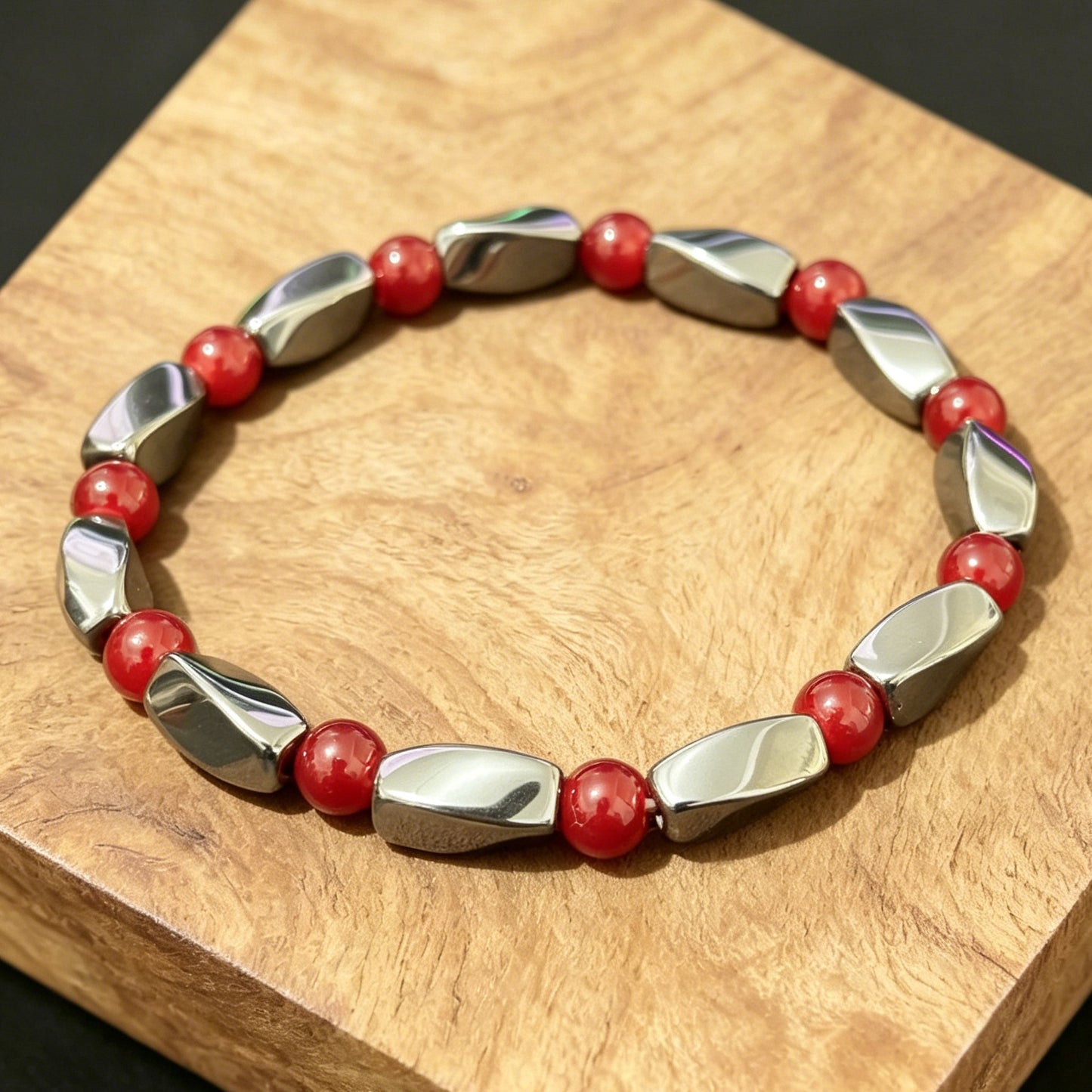 Ruby Hematite Iron Stone Elastic Beaded Bracelet