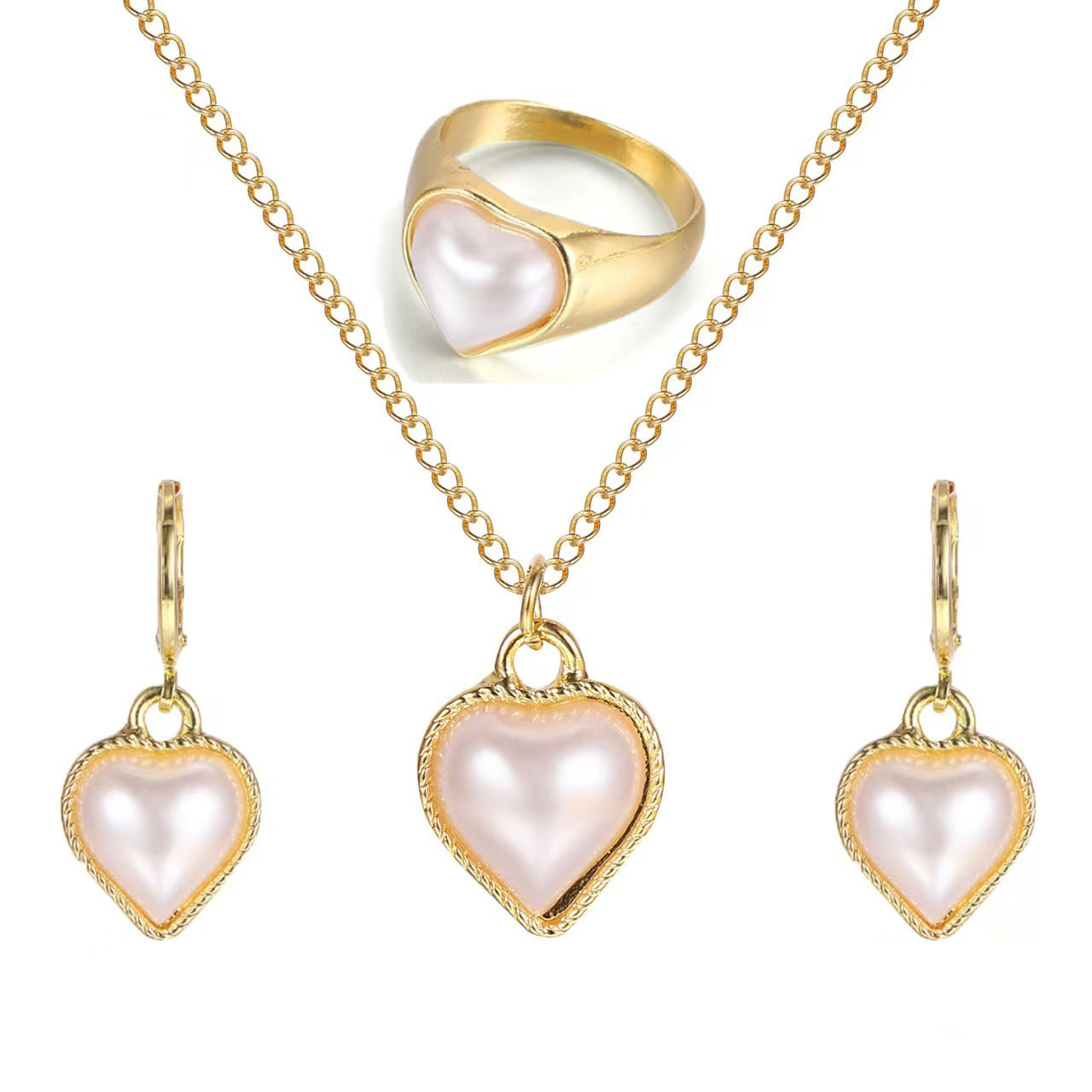 Minority Simple Design Pearl Peach Heart Creative French Love Jewelry Set