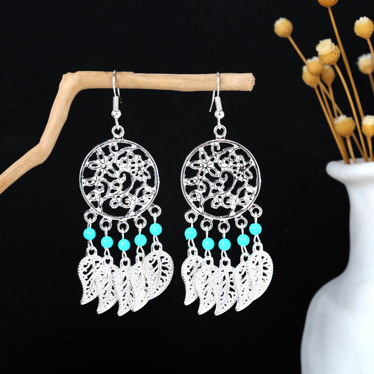 Miao Sier Colorful Long Feather Tassel Rings