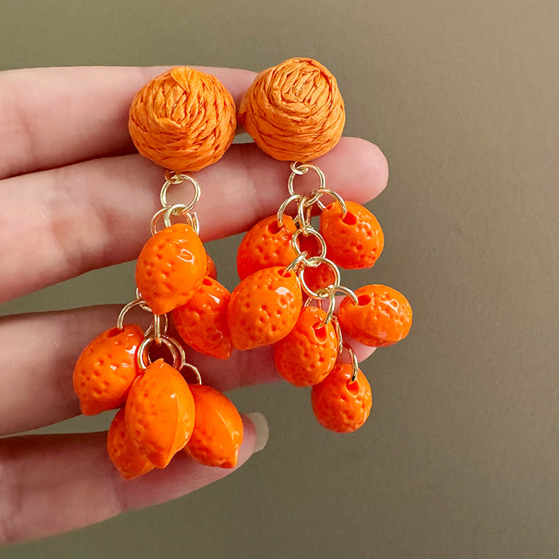 Exaggerated Western Style Orange Lemon Tassel Earrings