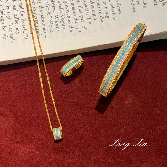Live Broadcast Ancient Chinese Style Full Diamond Blue Pine Affordable Necklaces