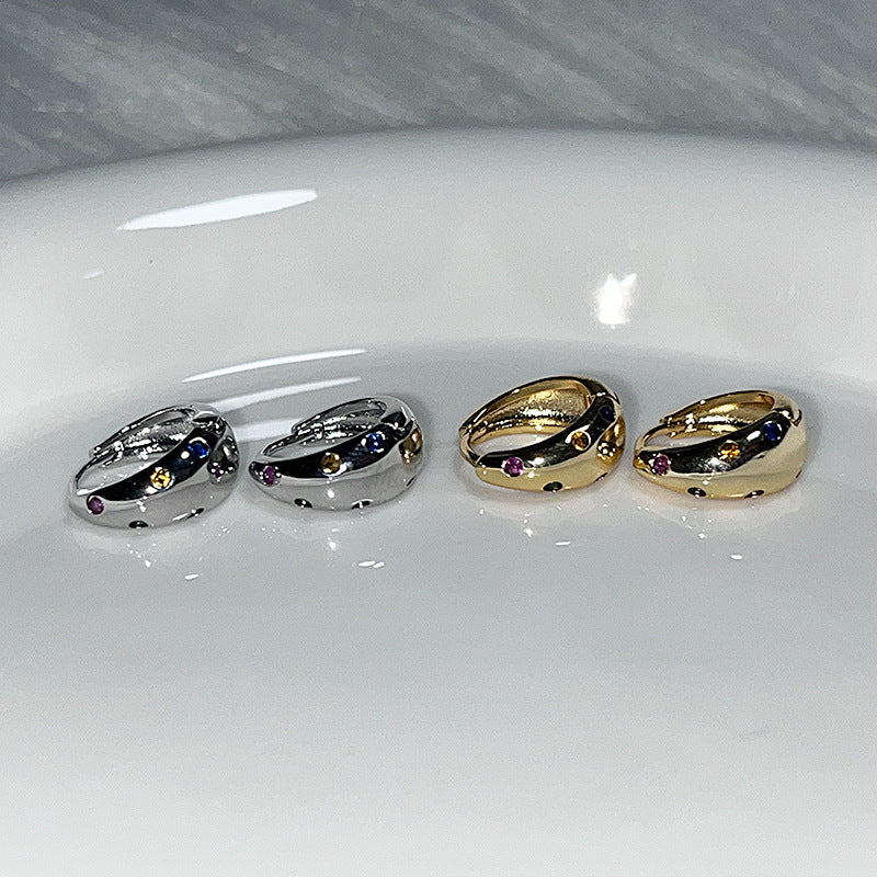 Colorful Zircon Small Ear Niche Design Retro Unique Exquisite Clip Rings