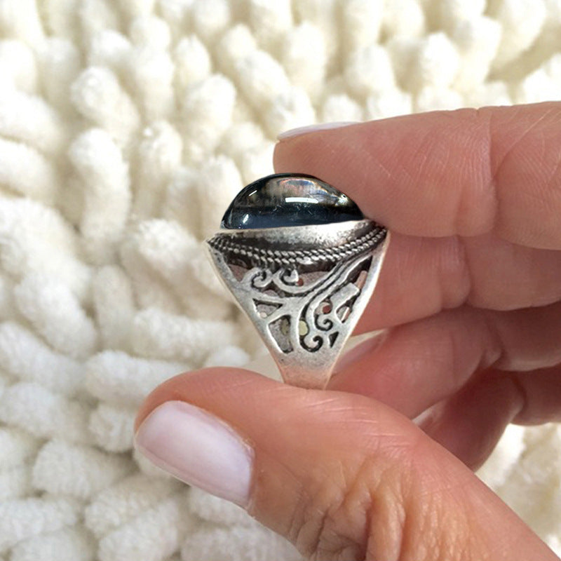 Oval Epoxy Female Retro Artistic Mysterious Ring