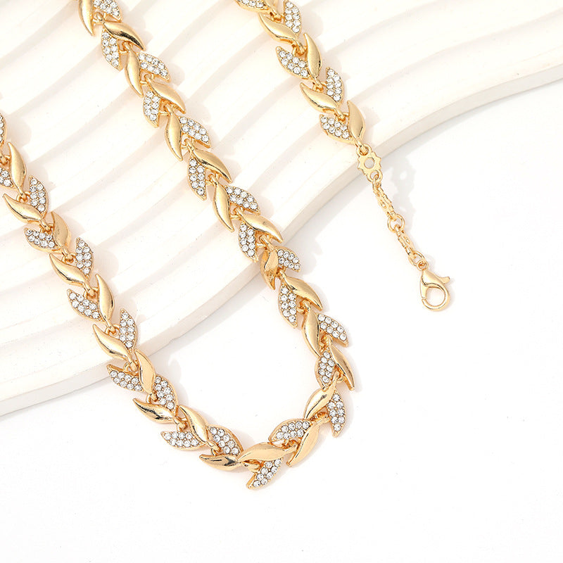 Affordable Luxury Style Creative Willow Leaf Diamond Fishtail Banquet Wedding Jewelry Set