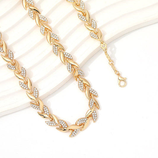 Affordable Luxury Style Creative Willow Leaf Diamond Fishtail Banquet Wedding Jewelry Set
