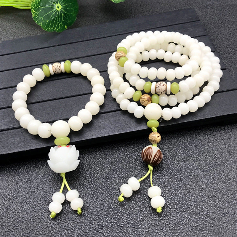 Style White Jade Bodhi Root Original Ecology Seed Buddha Beads Bracelet