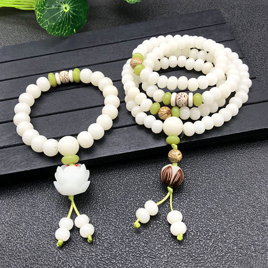 Style White Jade Bodhi Root Original Ecology Seed Buddha Beads Bracelet