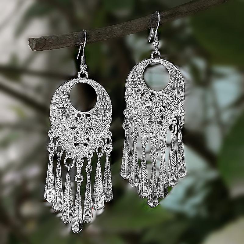 Imitation Sier Miao Minority Tourist Attractions Bohemian Exaggerated Long Leaves Earrings