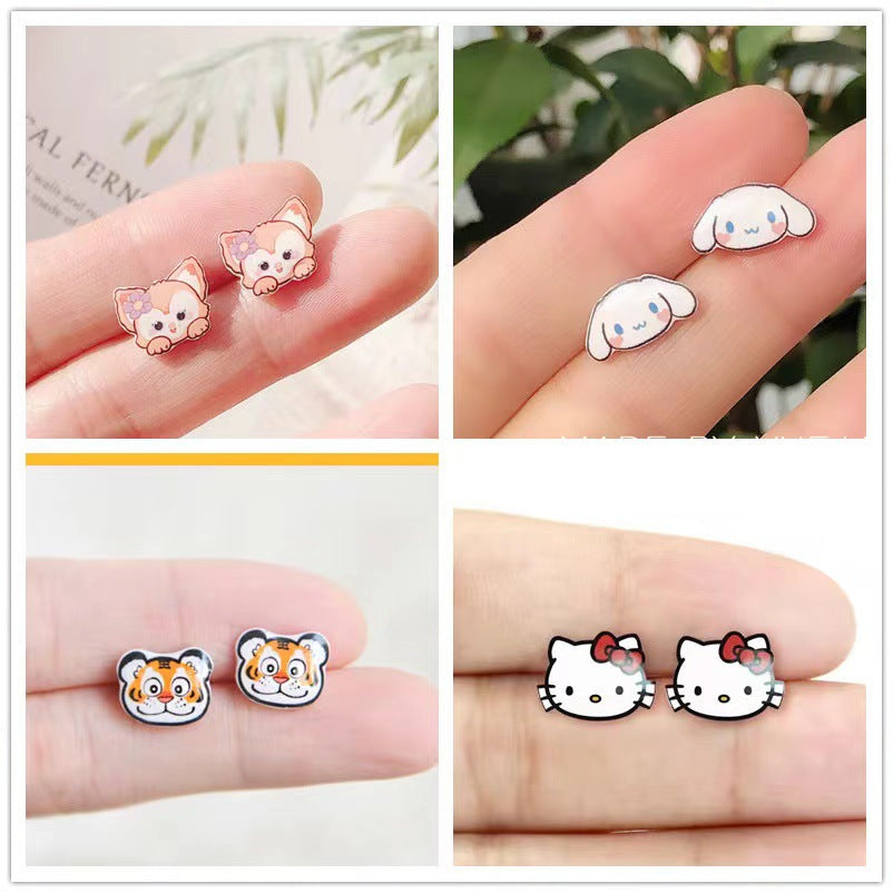 Combination Suit Sier Needle Plastic Korean Earrings