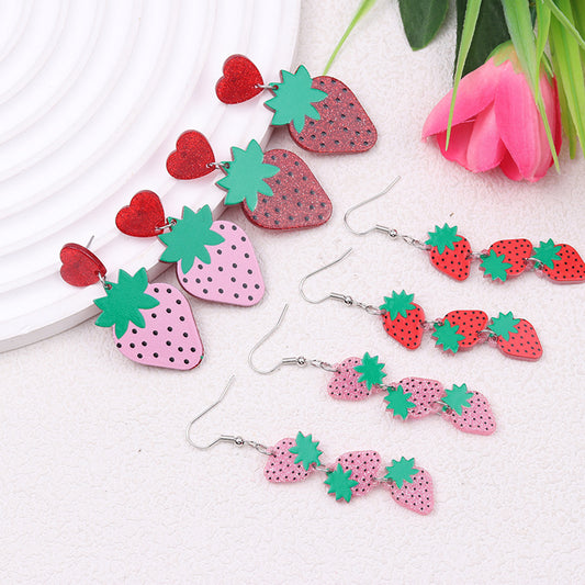 Women's Beach Strawberry Creative Fun Acrylic Printing Fashion High Rings