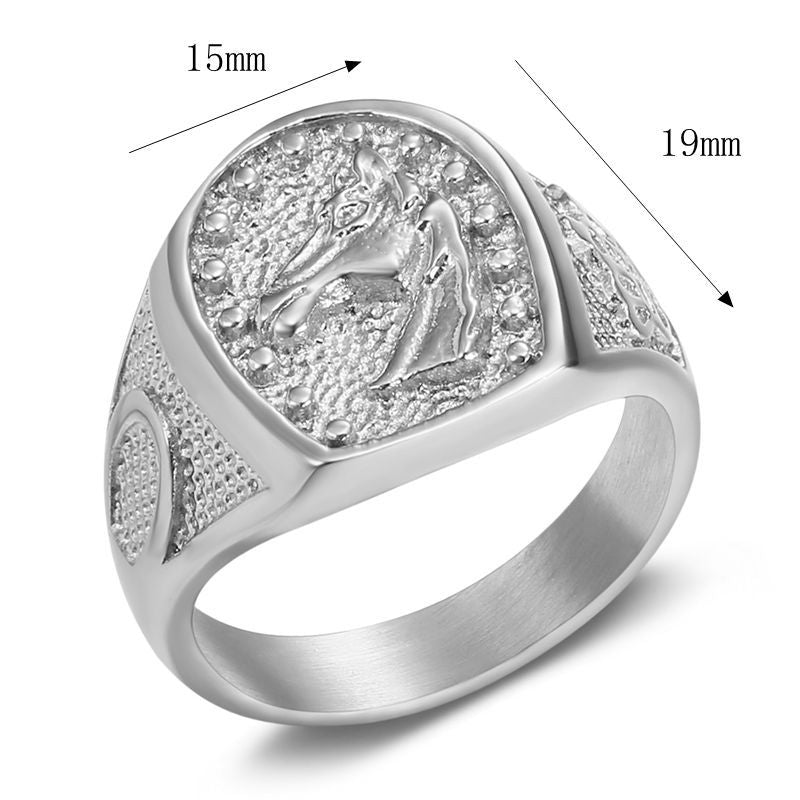 Men's Hip Hop Ear Stainless Steel Vacuum Gold Plated Horse Ring