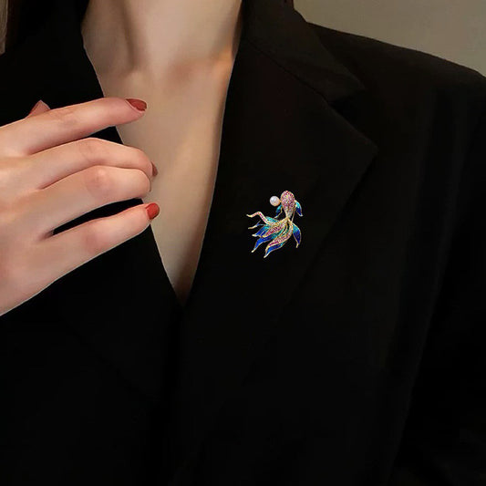Traditional Koi Goldfish Brooch Enamel Gold Zircon Brooches