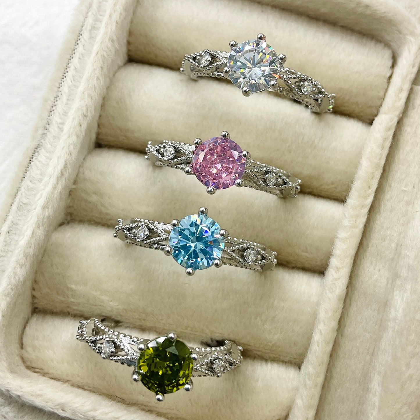 Zircon Female Adjustable Mouth Fashion High Sense Dopamine Colored Gems Rings