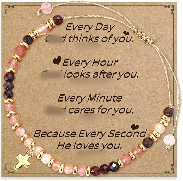 Women's Natural Stone Golden Cross Adjustable Band Bracelets