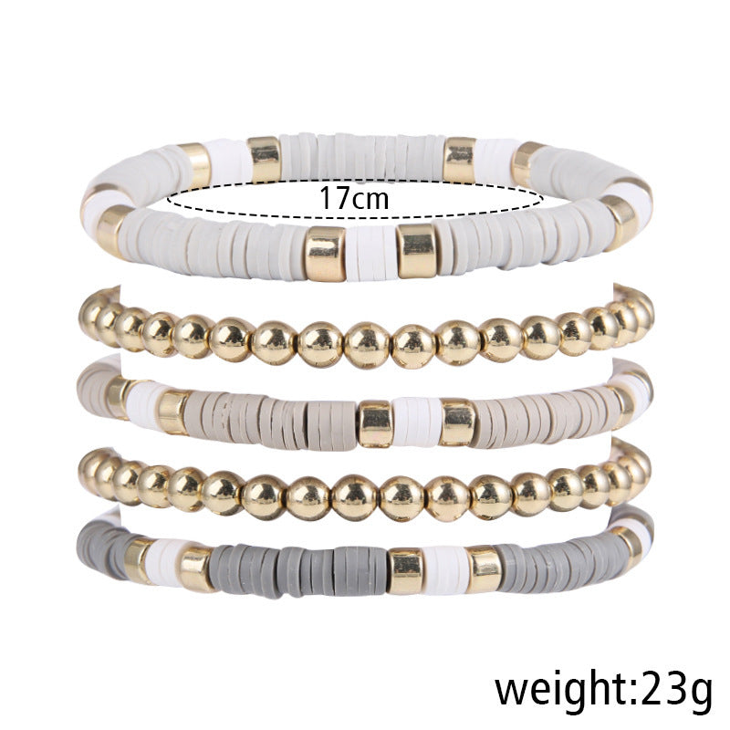 Women's & Men's Simple Polymer Clay Round Beads Suit Retro Bracelet