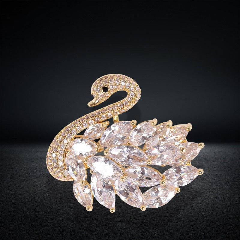 Luxury Refined Simple Crystal Swan Copper Brooch Brooches