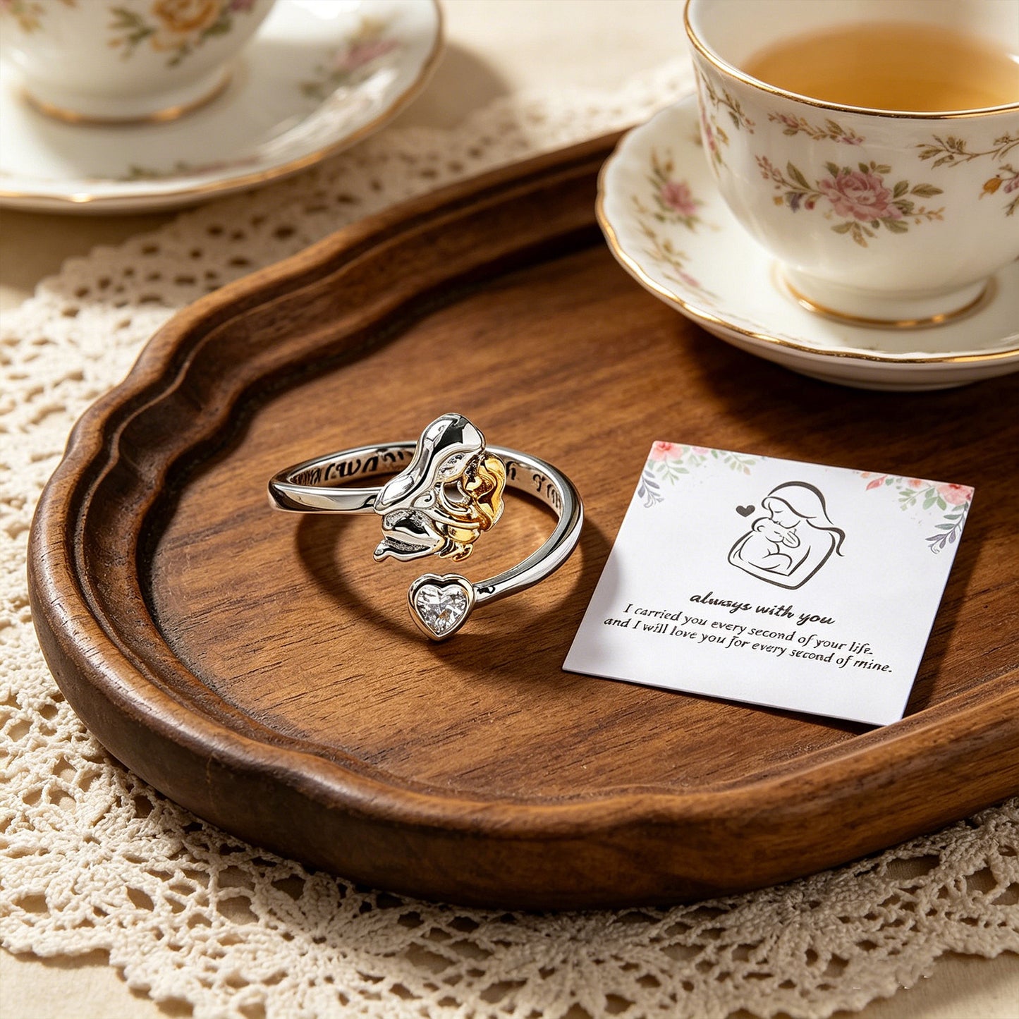 Fashion Embrace Open Warm Mother's Day Lettering Ring
