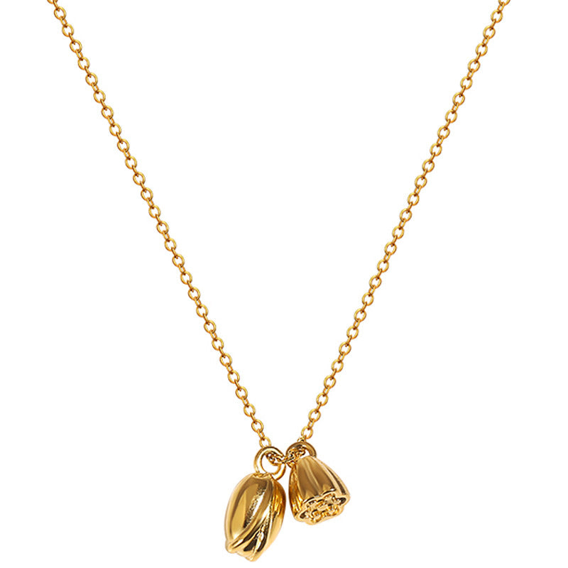 Two Lotus Clavicle Chain Light Luxury Personality Female Titanium Steel Jewelry Set