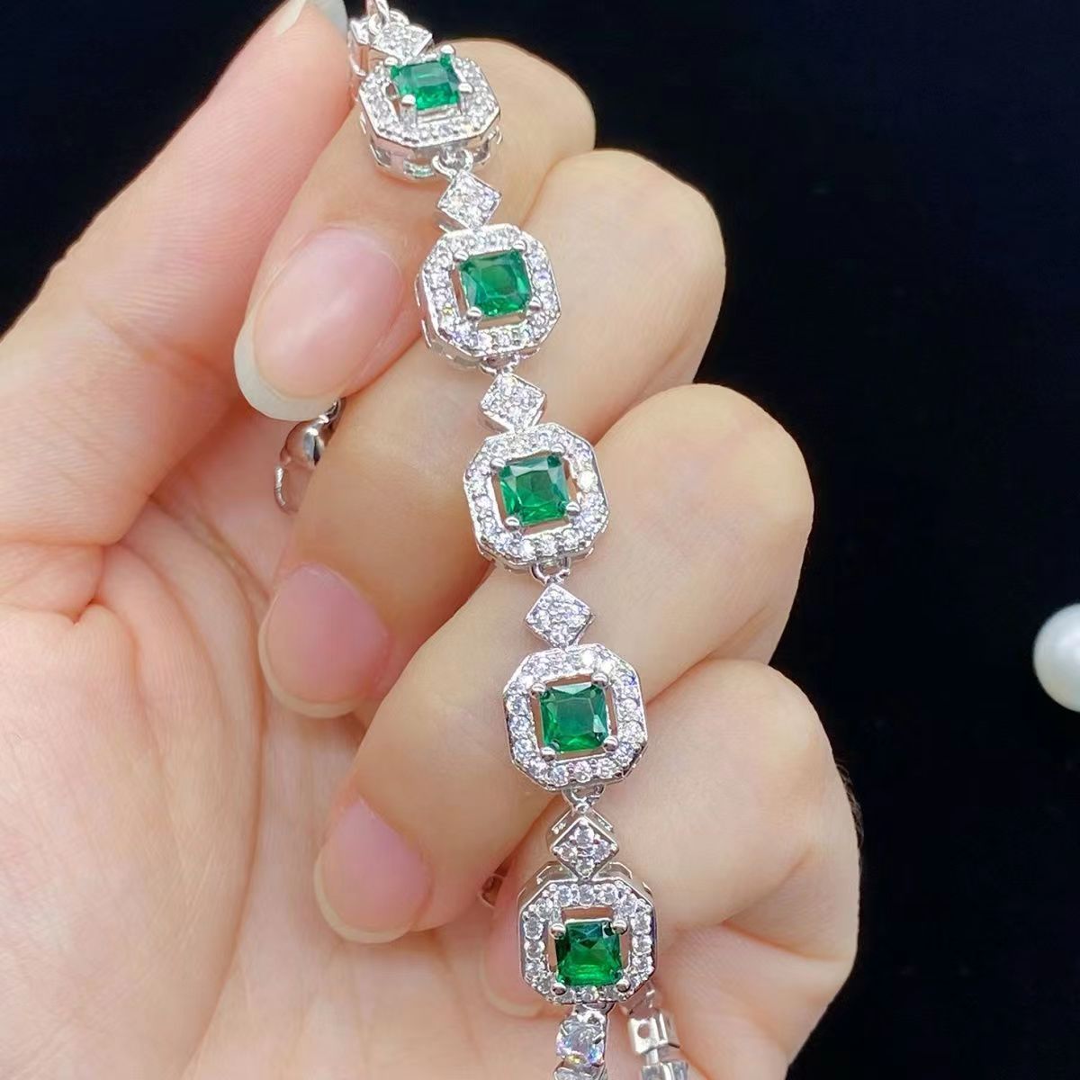 Color Tourmaline Princess Square Full Diamond Female Bracelet