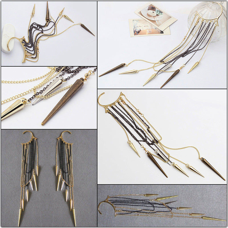 Fashion Unilateral Punk Nightclub Long Fringe Rivet No Piercing Ear Hook