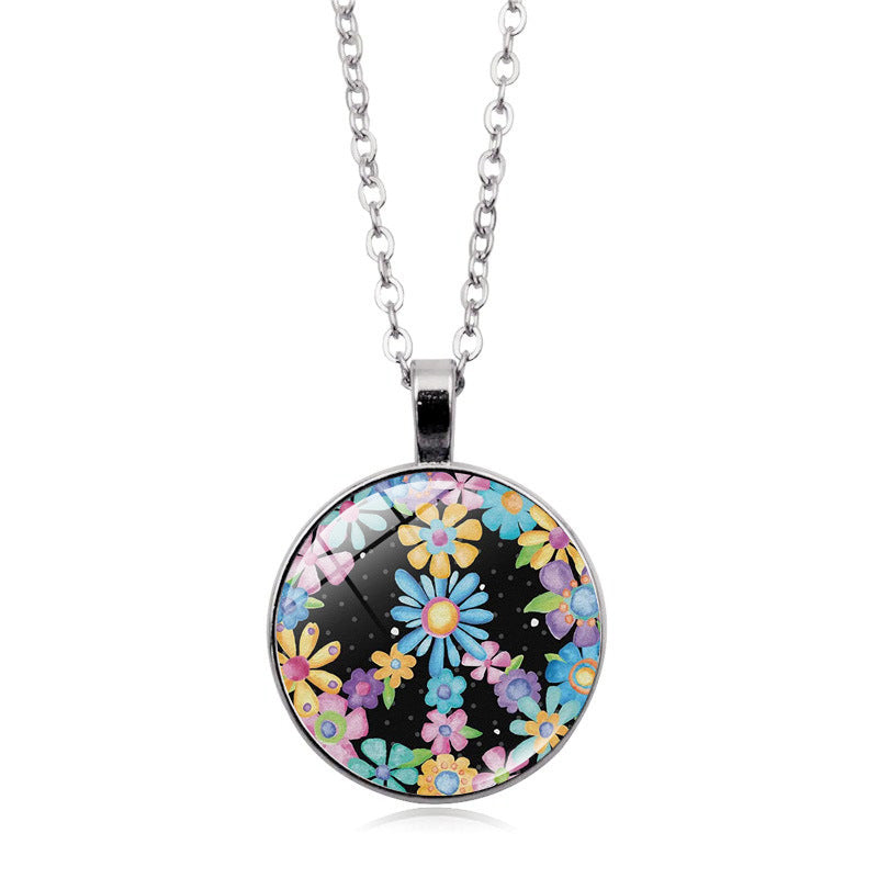 Women's Flower Peace Logo Time Stone For Vintage Necklaces