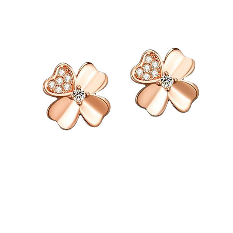Women's Leaf Clover Ear Fashionable Versatile Niche Design Birthday Gift For Stud Earrings