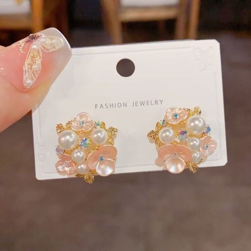 French Style Gentle Flower Round Minority Fashion Design Versatile Exquisite Earrings